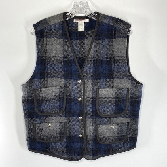 Vintage The Limited Wool Plaid Snap Button Vest Gray Blue Black Size Medium - Picture 1 of 4